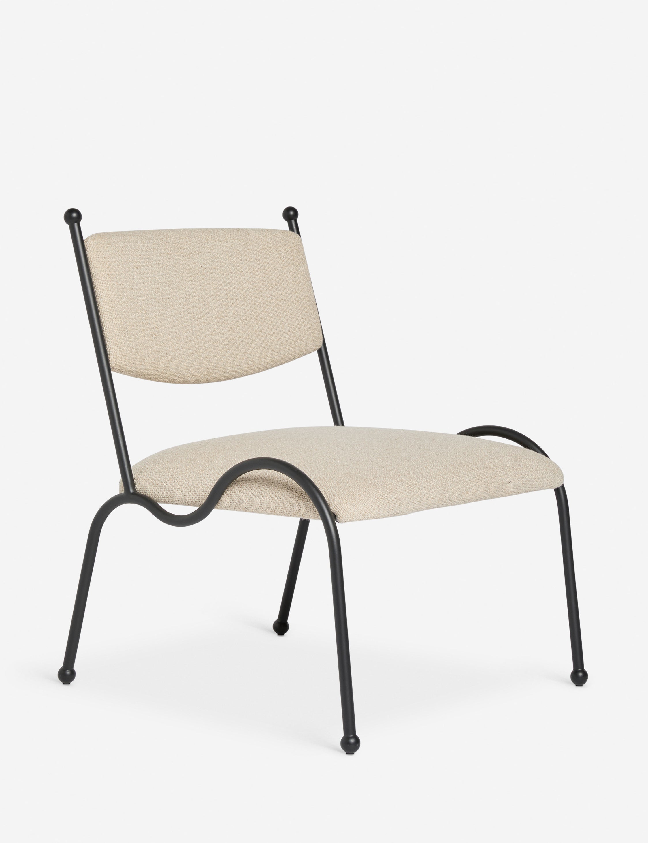 #color::taupe-basketweave | Angled view of the Fidia curved metal silhouette accent chair by Aimee Song