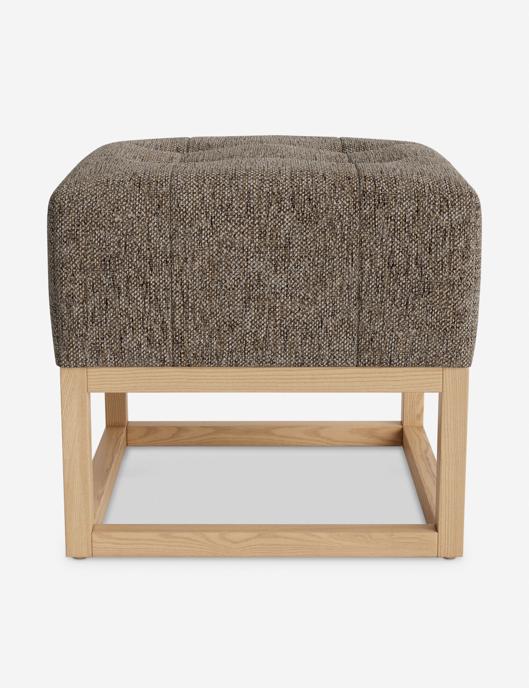 Grasmere Ottoman in granite basketweave with a light wood frame.