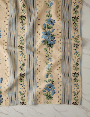 Close up of the Golden floral stripe linen tablecloth by Heidi Caillier