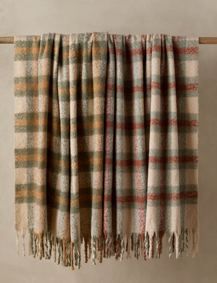 #color::sage-and-rust #color::iced-coffee-and-deep-sage | Both colorways of the Haldar chunky tasseled edge plaid throw.