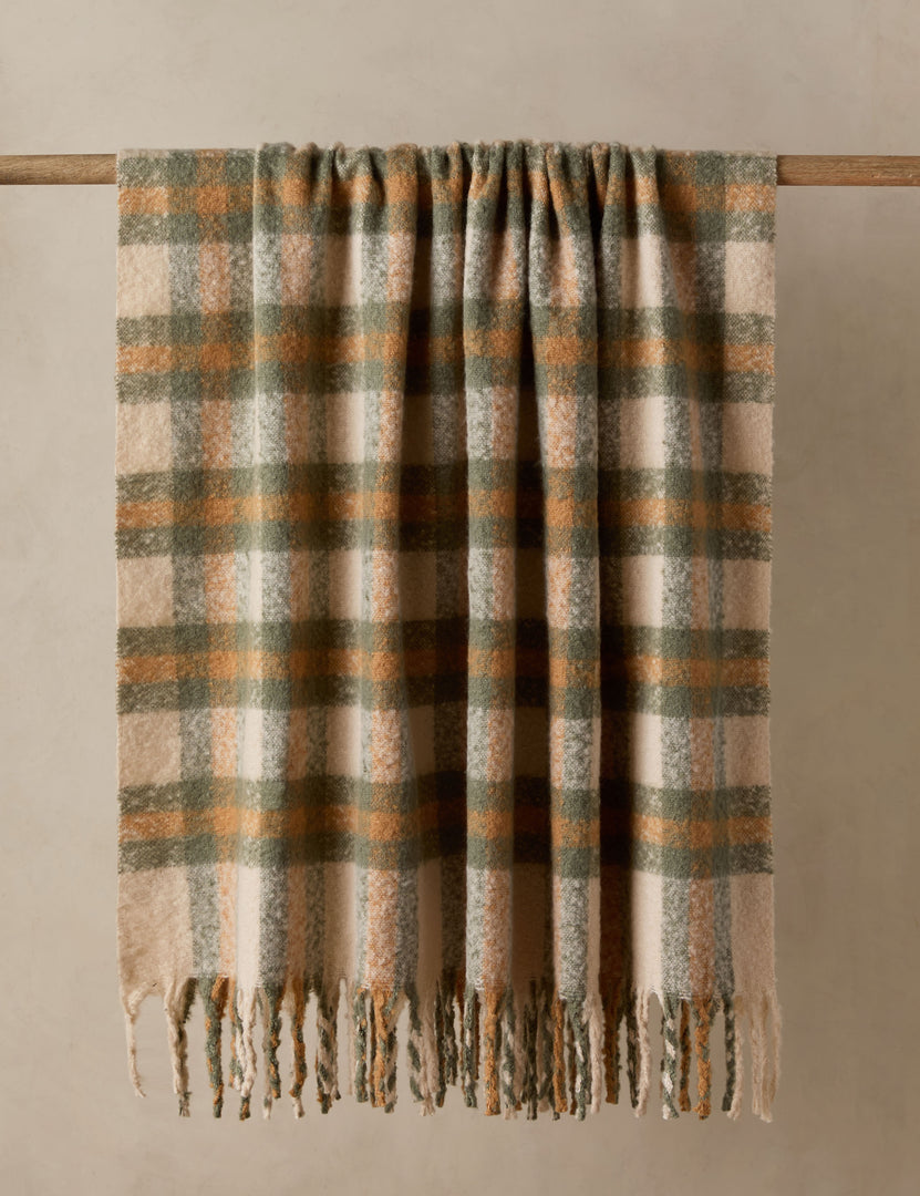 #color::iced-coffee-and-deep-sage | The Haldar chunky tasseled edge plaid throw.
