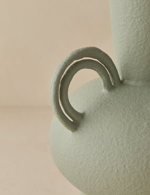 Close up view of the Idra tall round handle ceramic vase by Aimee Song