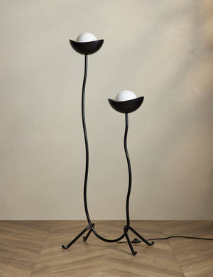 Kukka modern two light wavy base floor lamp in bronze