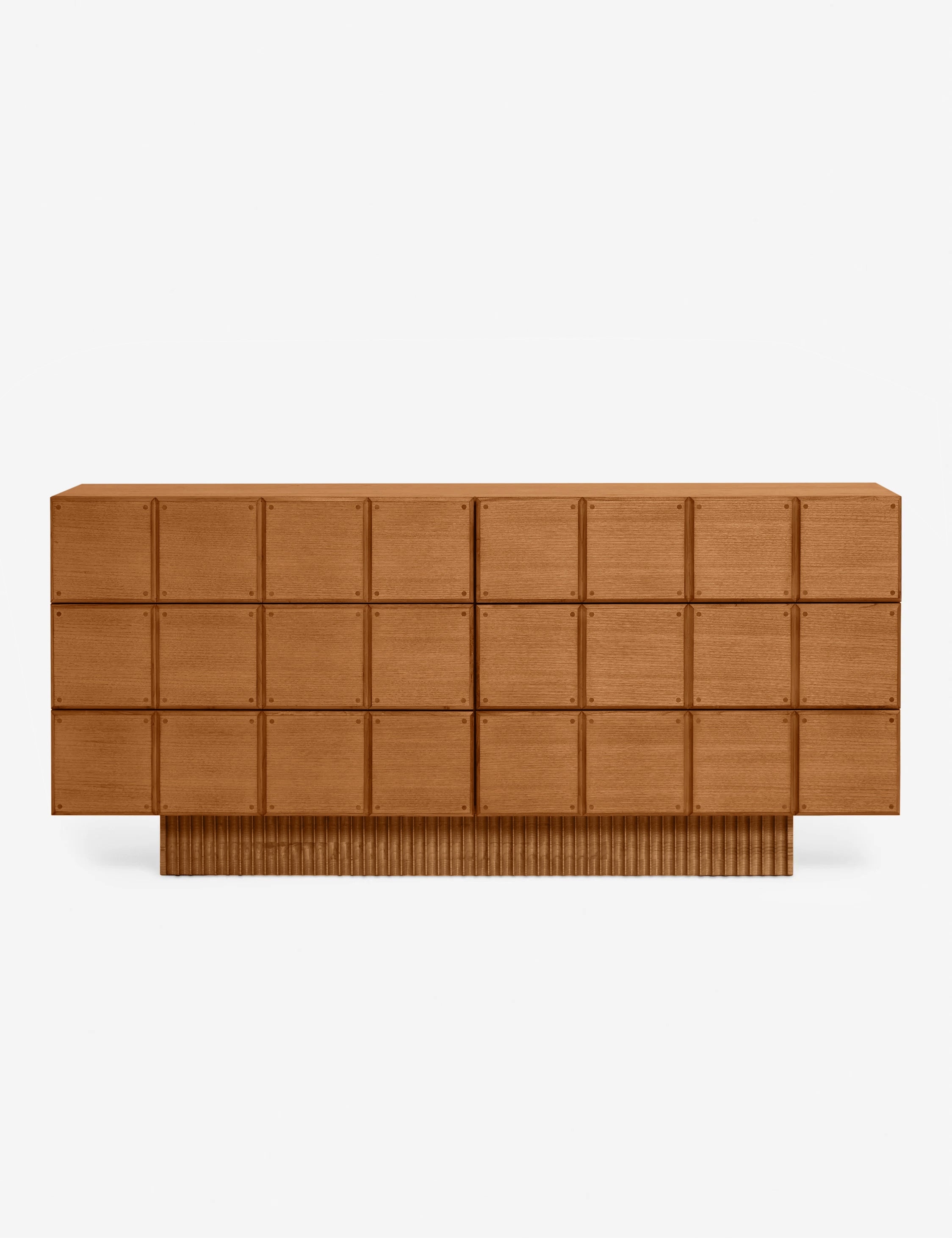 #color::russet | Close up view of the blockwork design on the Lee six drawer dresser