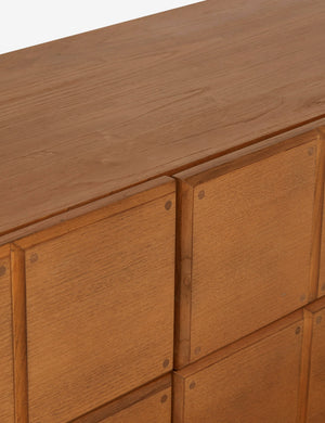 Close up view of the blockwork design on the Lee six drawer dresser