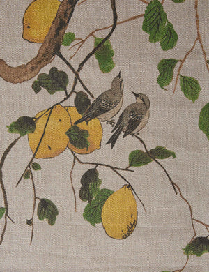 Lemon Birds Flax Linen Fabric Swatch by Nathan Turner, Natural