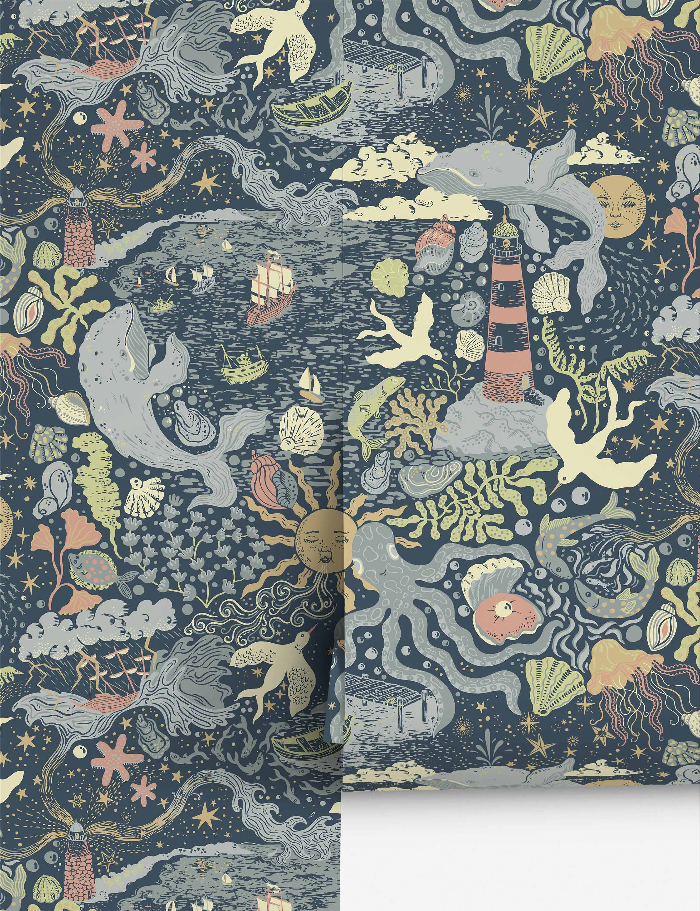 Havet Wallpaper, Dark Blue - Swatch