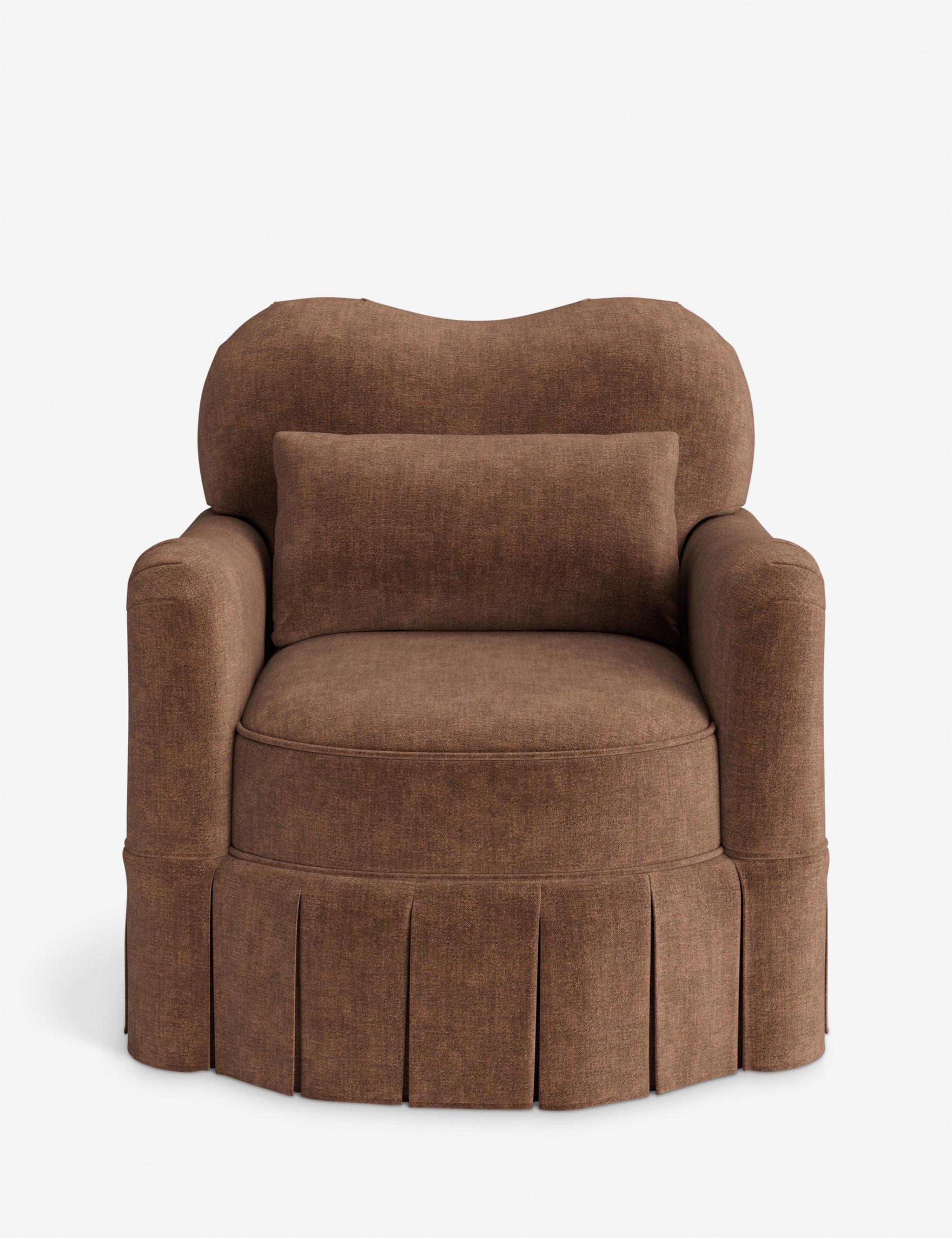 Front view of the Middleton Skirted Accent Chair in tobacco velvet.