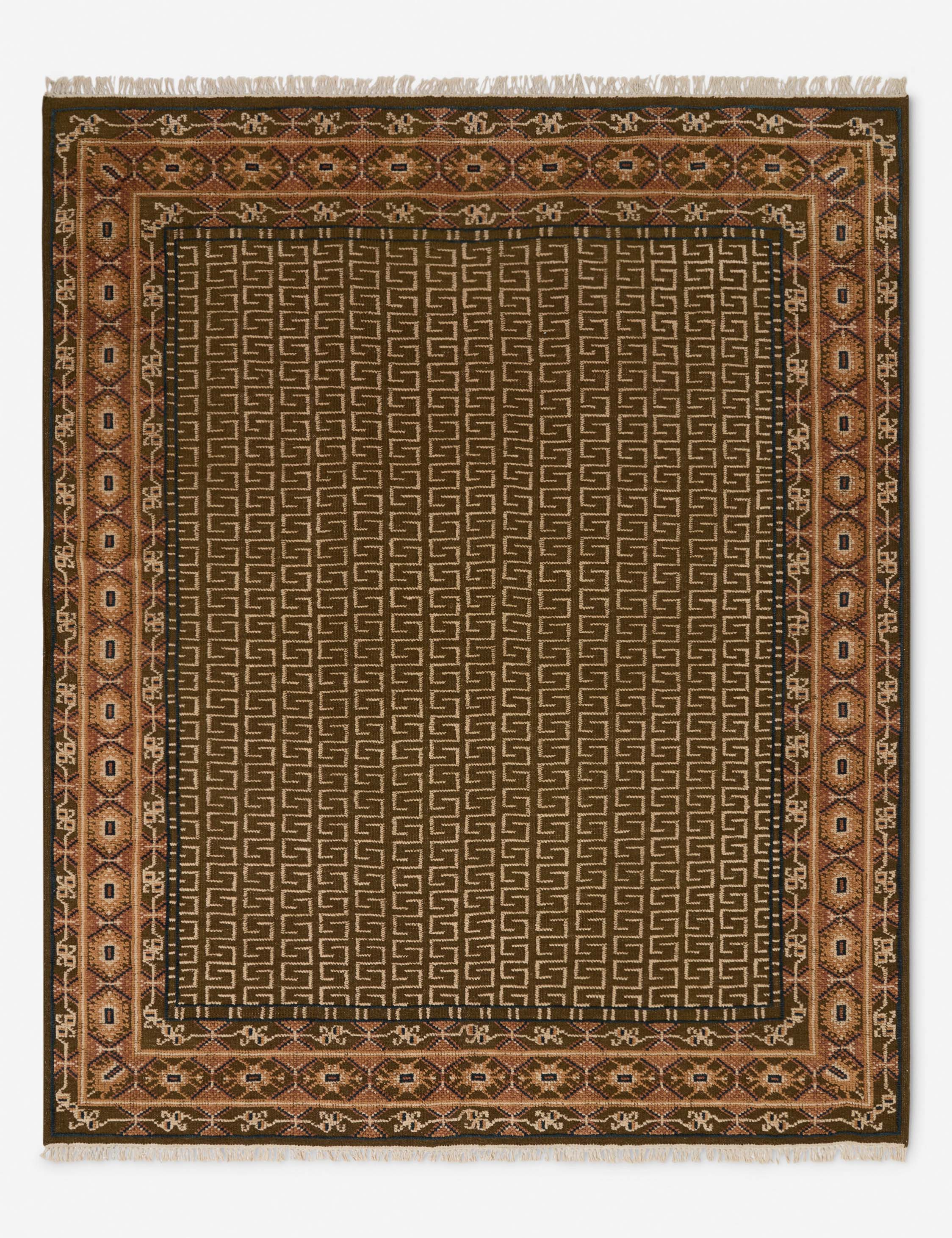 #color::ochre #size::2--x-3- #size::2-6--x-8--runner #size::3--x-5- #size::4--x-6- #size::5--x-8- #size::6--x-9- #size::8--x-10- #size::9--x-12- #size::10--x-14- #size::12--x-15- | Manca traditional geometric motif hand-knotted wool rug.