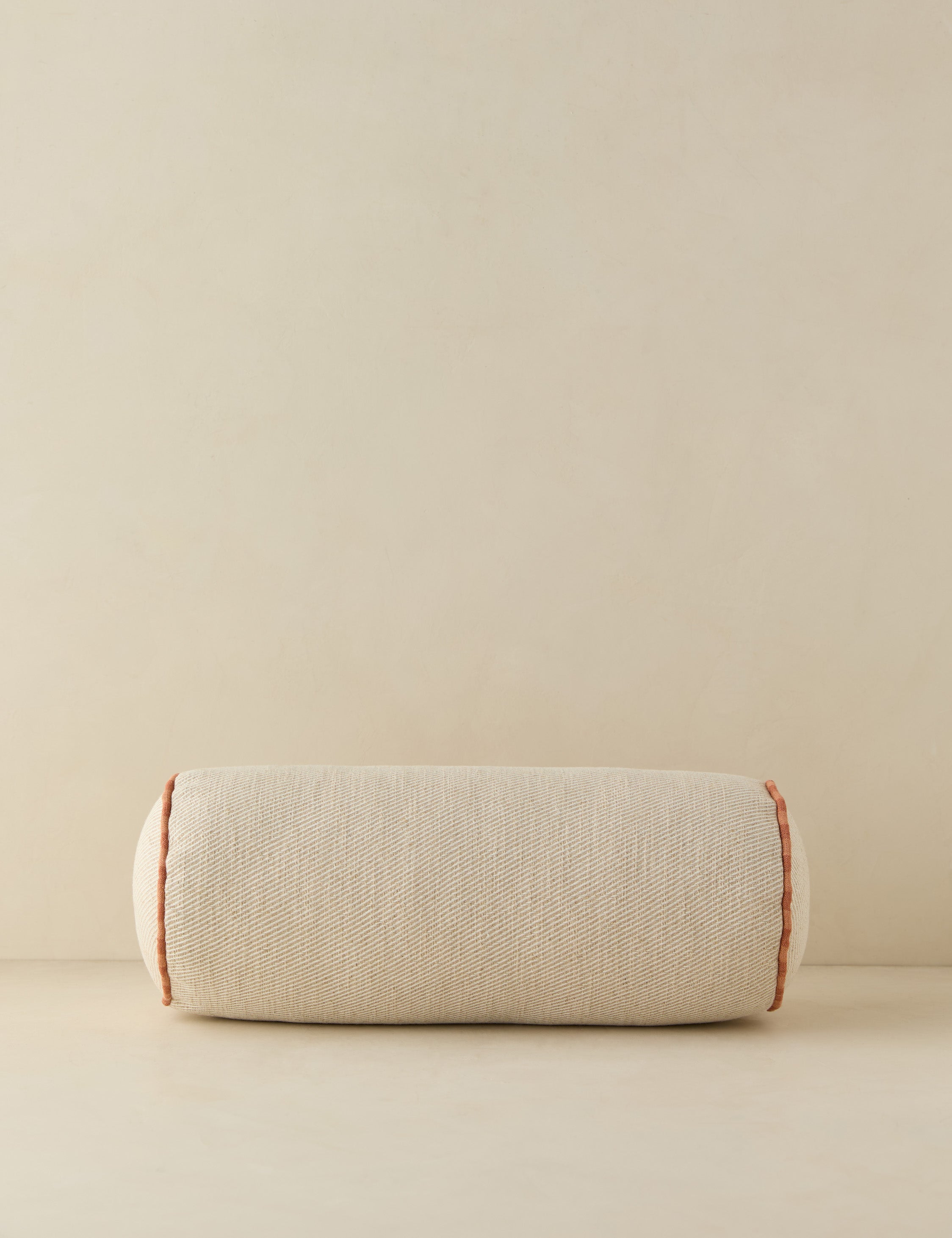#color::natural-and-saffron | Merilee contrast piping striped bolster pillow by Aimee Song