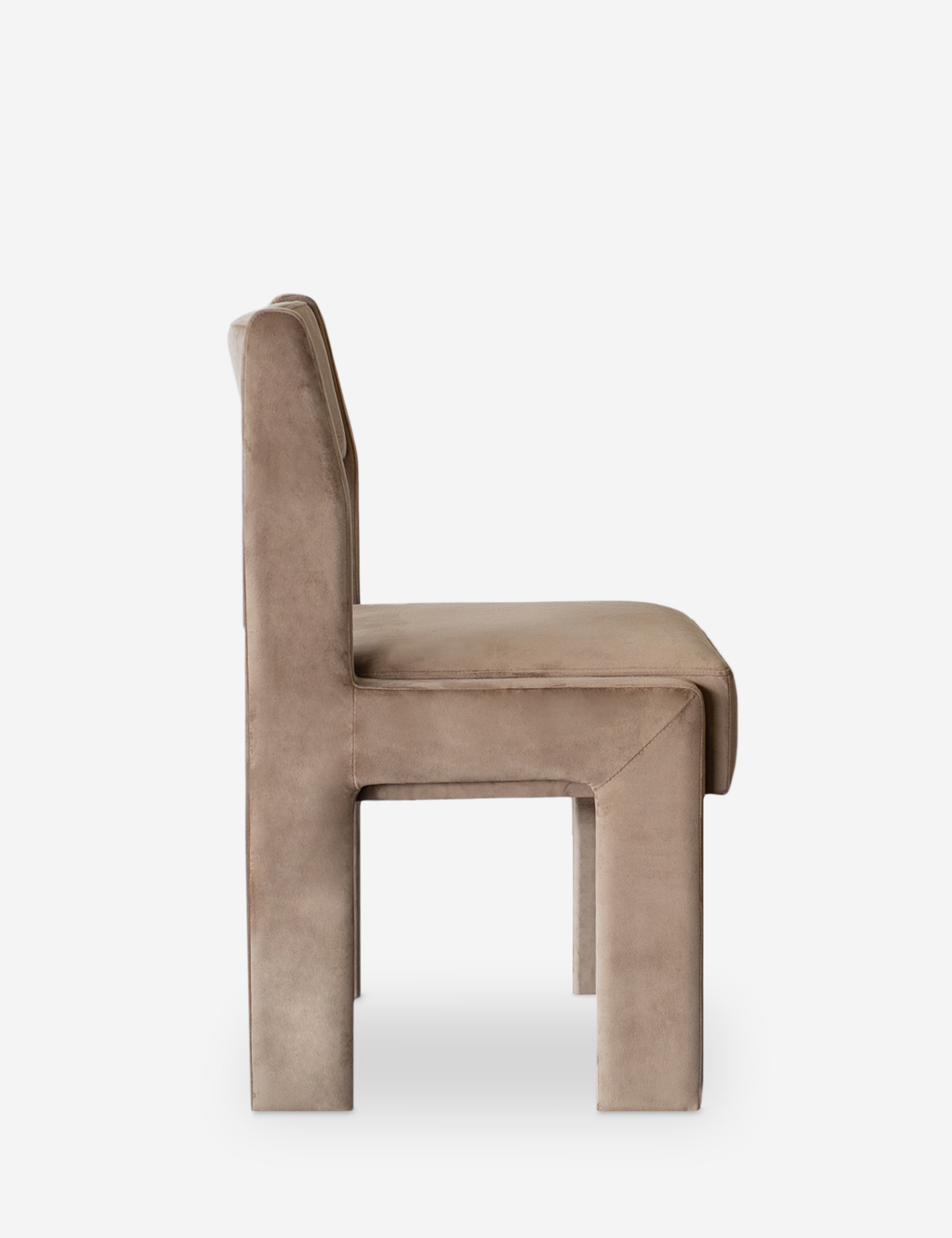 Dark navy blue velvet dining chair with thick legs and back, full front view.