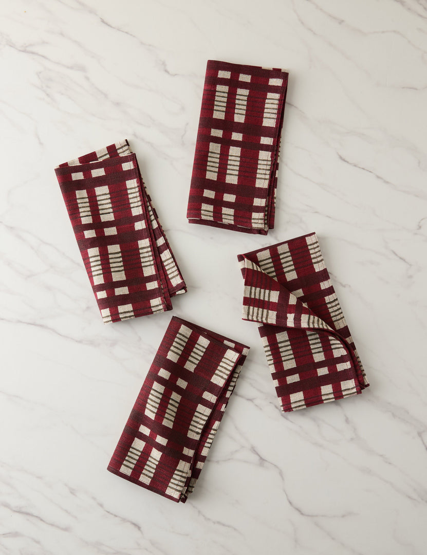 #color::cherry #style::napkin--set-of-4 | Set of four Musetta plaid linen napkins
