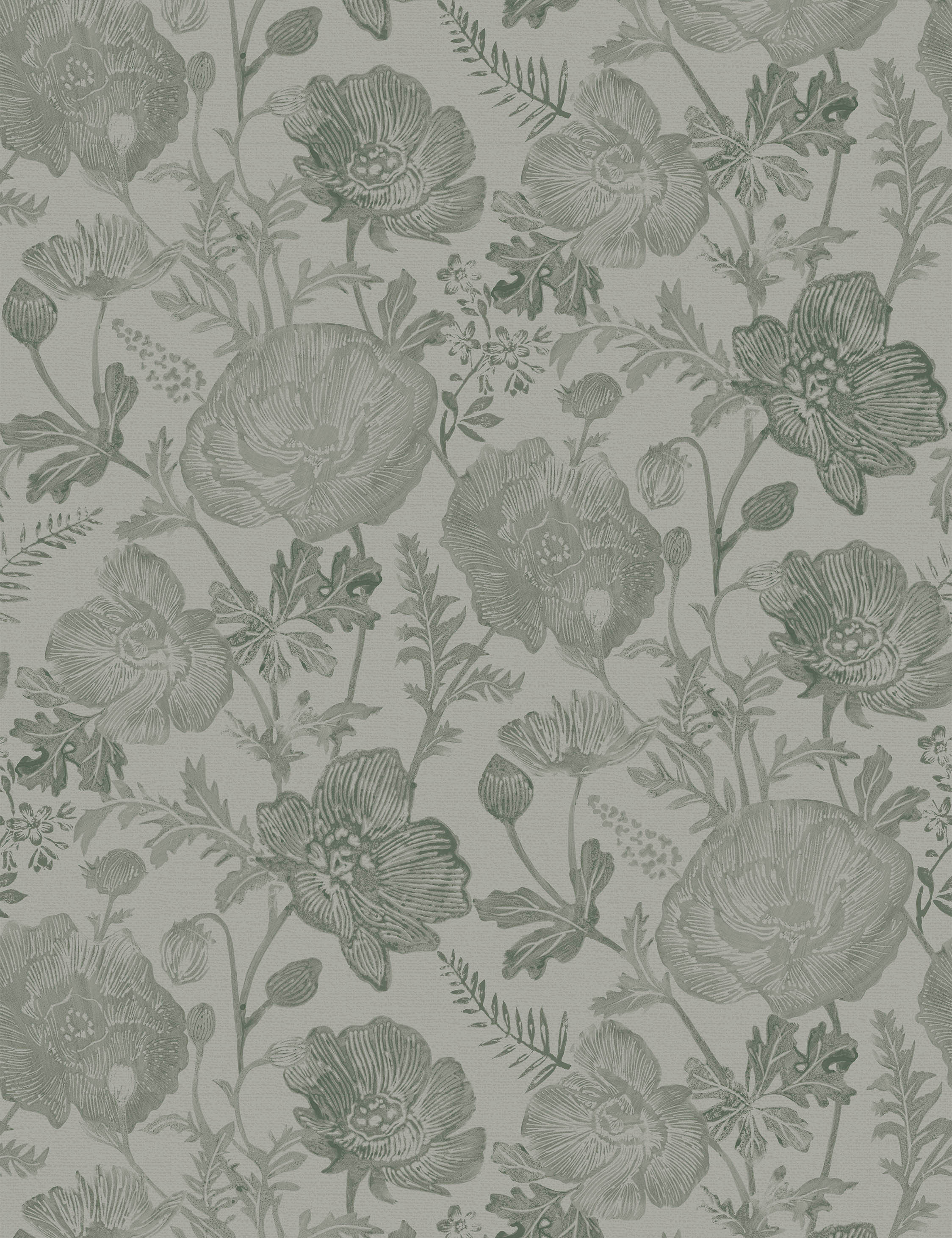 Poppies Textured Peel and Stick Wallpaper Swatch by Pure Salt, Moss
