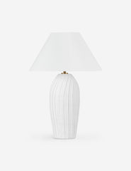 #color::white | Pama sculptural, pleated-detail ceramic table lamp