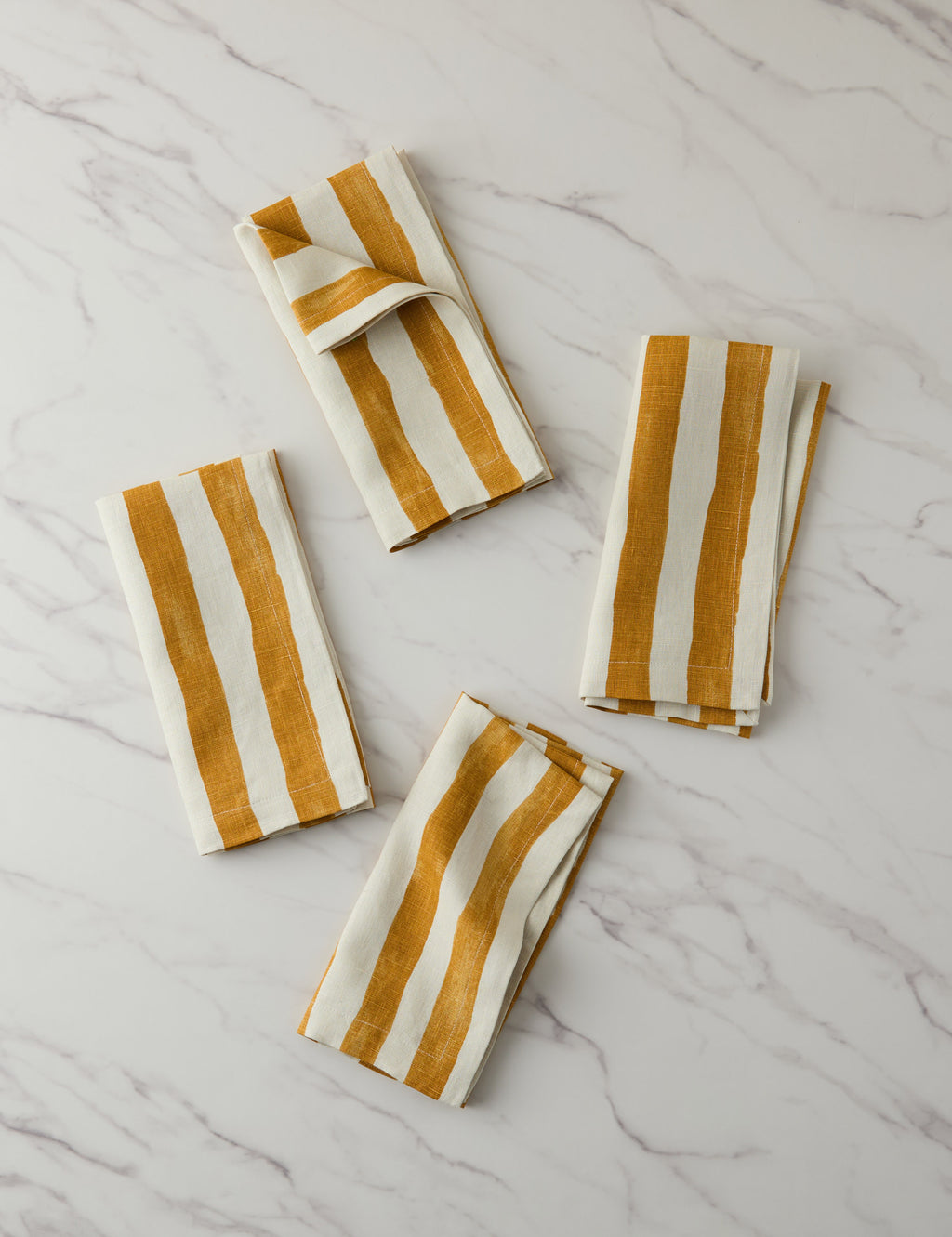 Painterly Stripe Linen Napkins (Set of 4) Goldenrod and Ivory