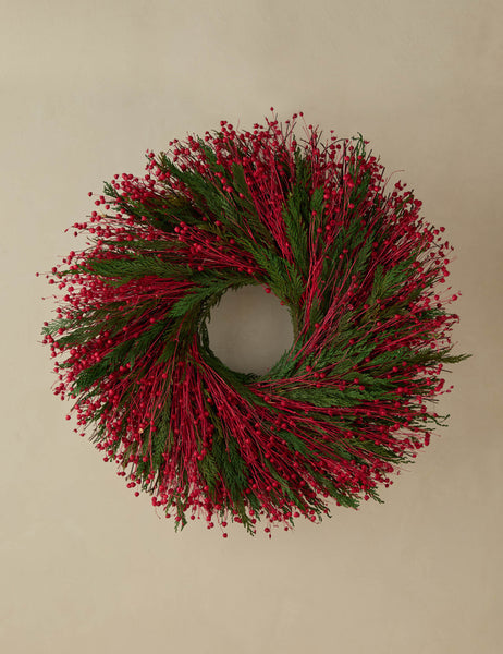 Preserved Red Flax + Cedar Wreath