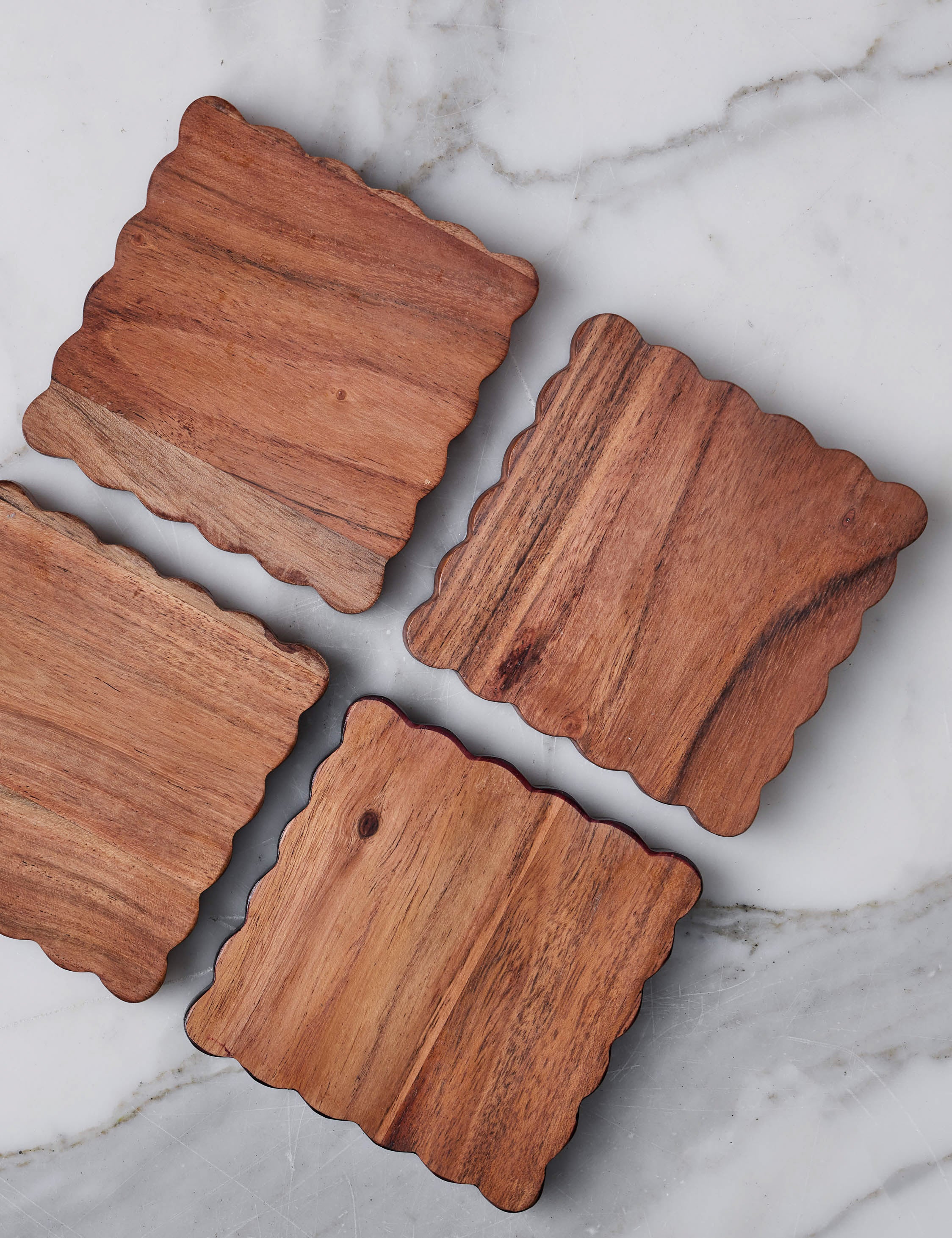 Scalloped Wood Coasters Set of 4 - Thumbnail 3
