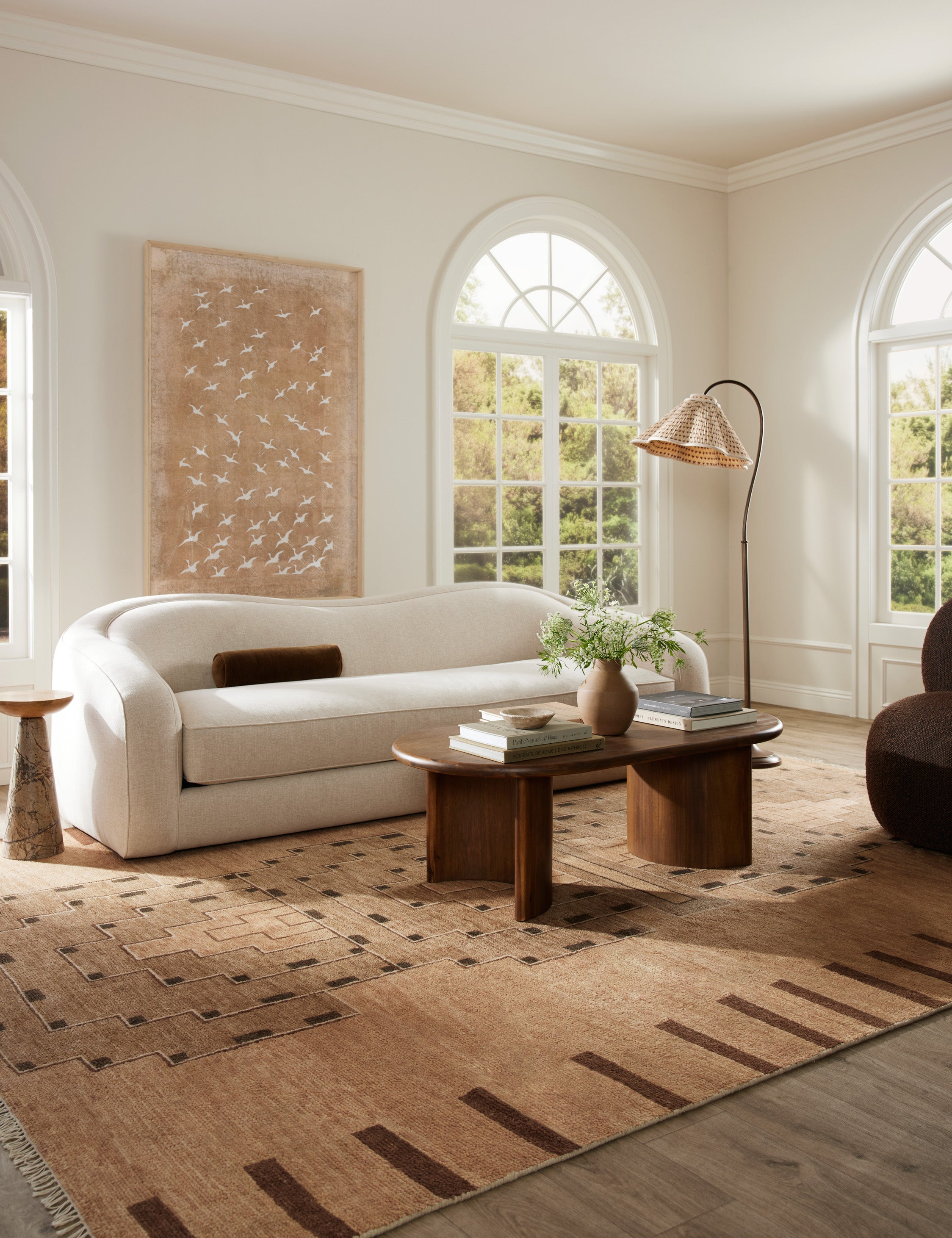 Contemporary Oval Acacia Wood Coffee Table in Rich Brown