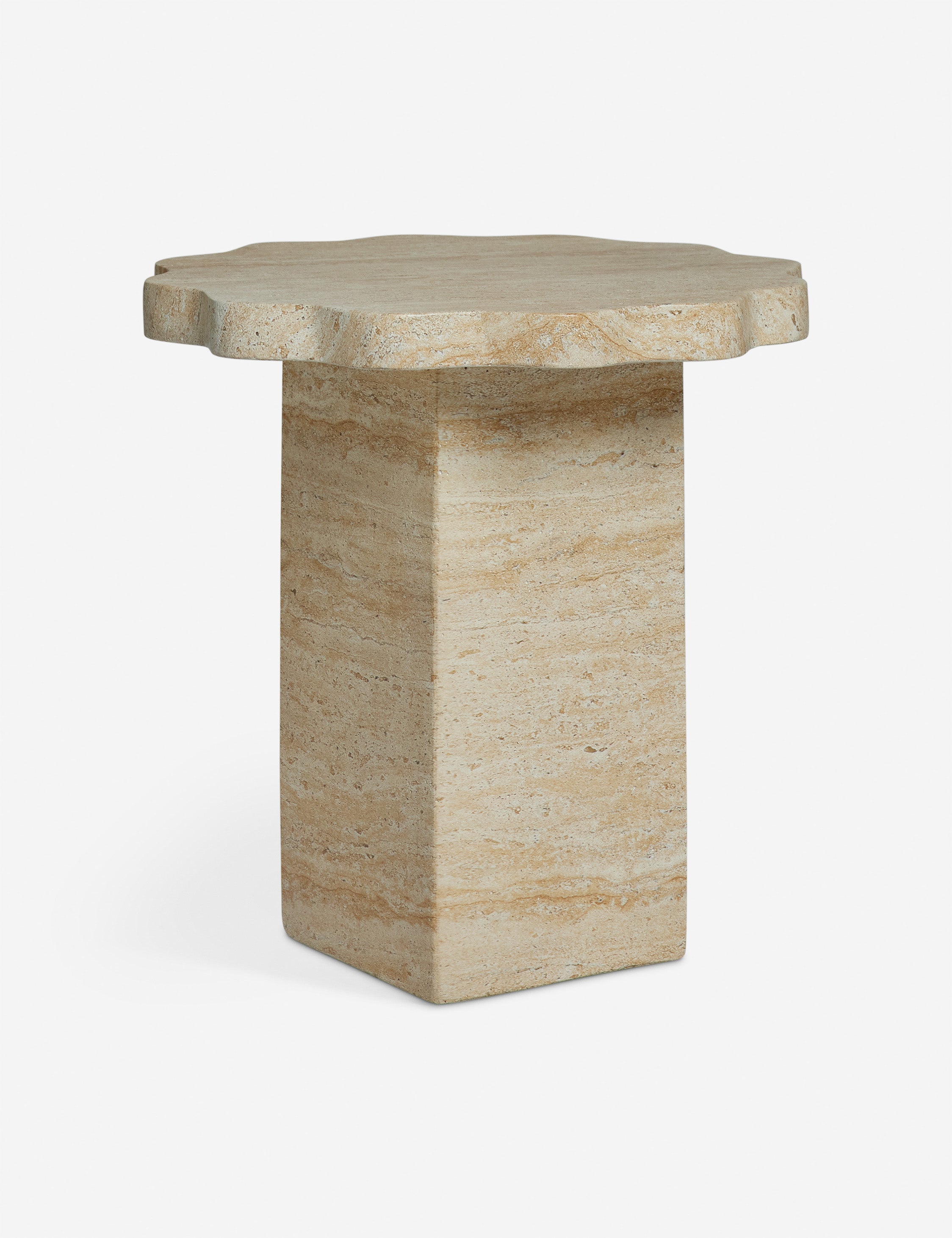 Open Box: Scalloped Indoor / Outdoor Side Table, Beige Marble by Sarah Sherman Samuel