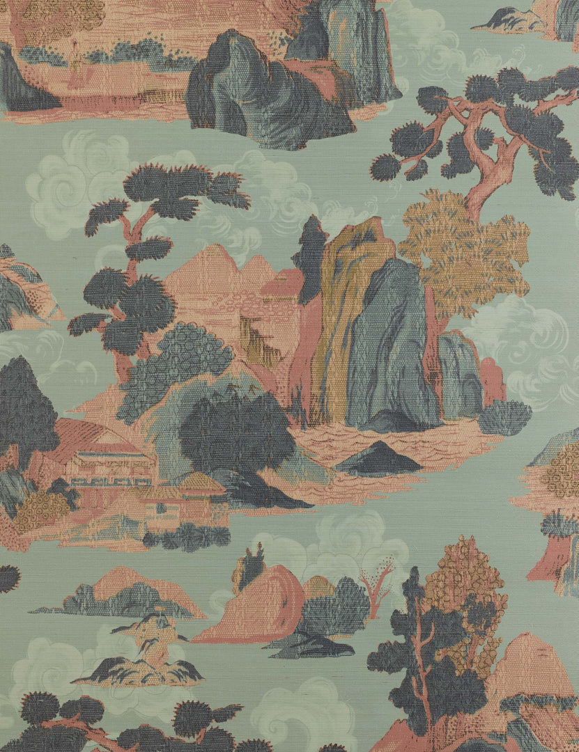 #color::blue | Close up view of the Scenic Landscape woven grasscloth wallpaper by Aimee Song