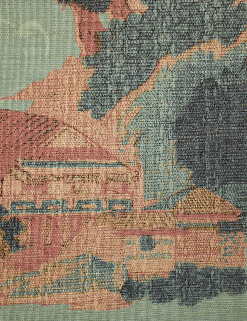 #color::blue | Close up view of the Scenic Landscape woven grasscloth wallpaper by Aimee Song