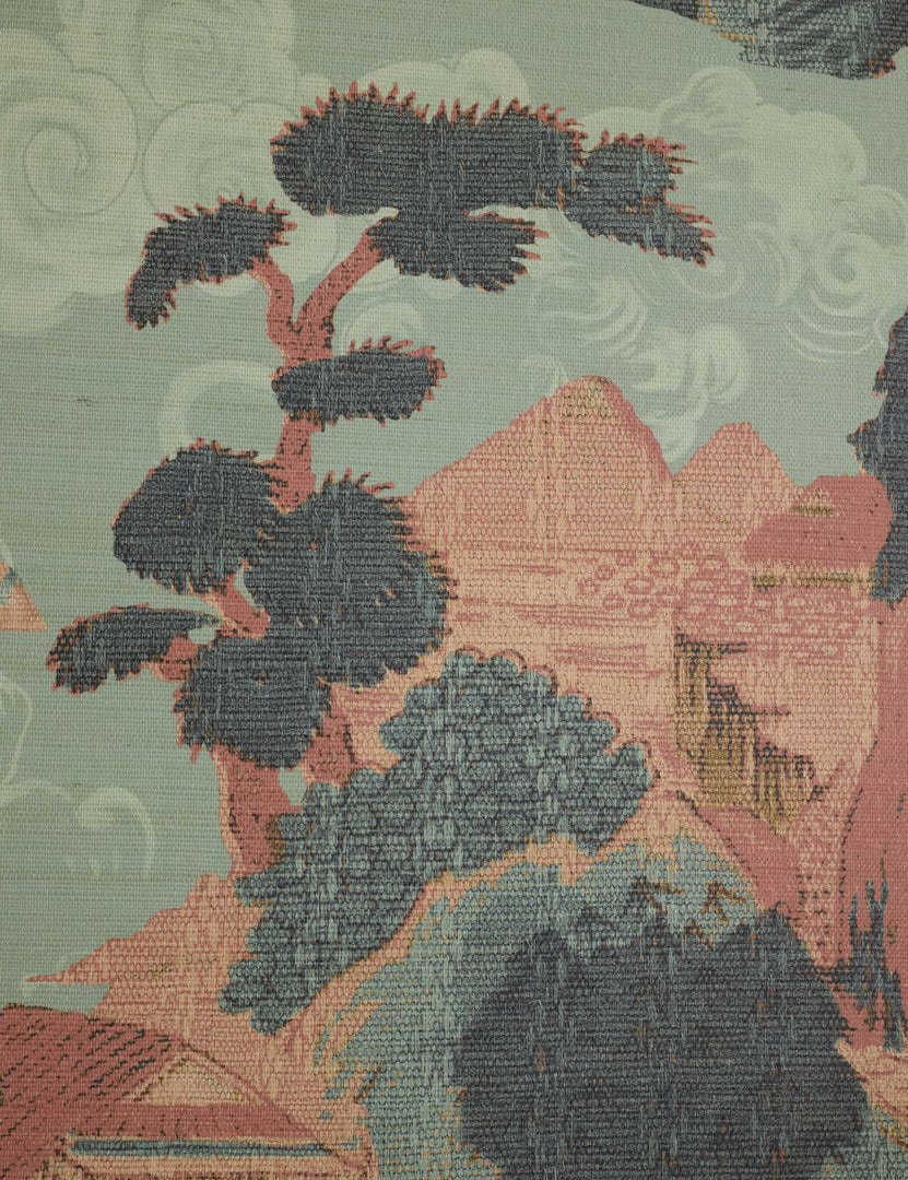 #color::blue | Close up view of the Scenic Landscape woven grasscloth wallpaper by Aimee Song