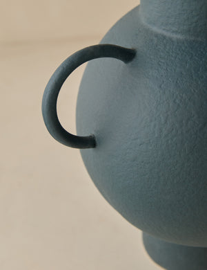 Close up view of the Tosca beaded detailed loop handle ceramic vase by Aimee Song