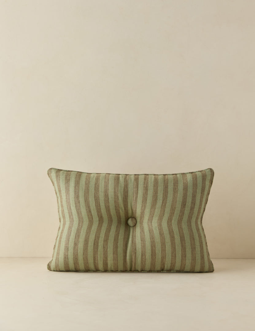 #style::lumbar #color::hunter | Welby striped tufted button linen throw pillow by Aimee Song