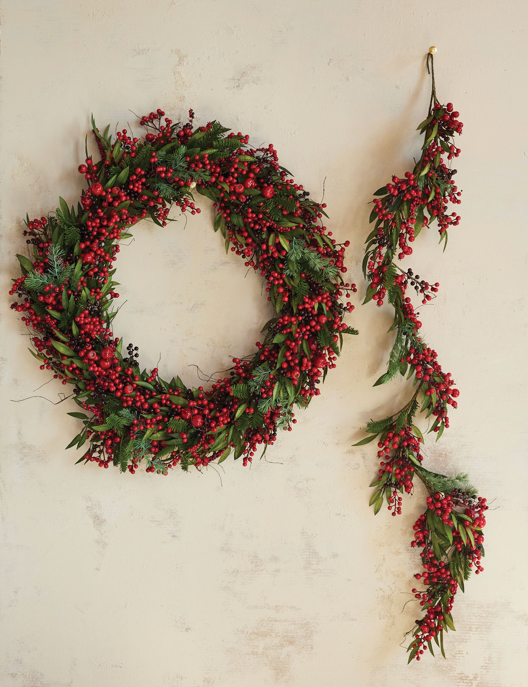 Faux Spruce Wreath with Red Berries and Pinecones