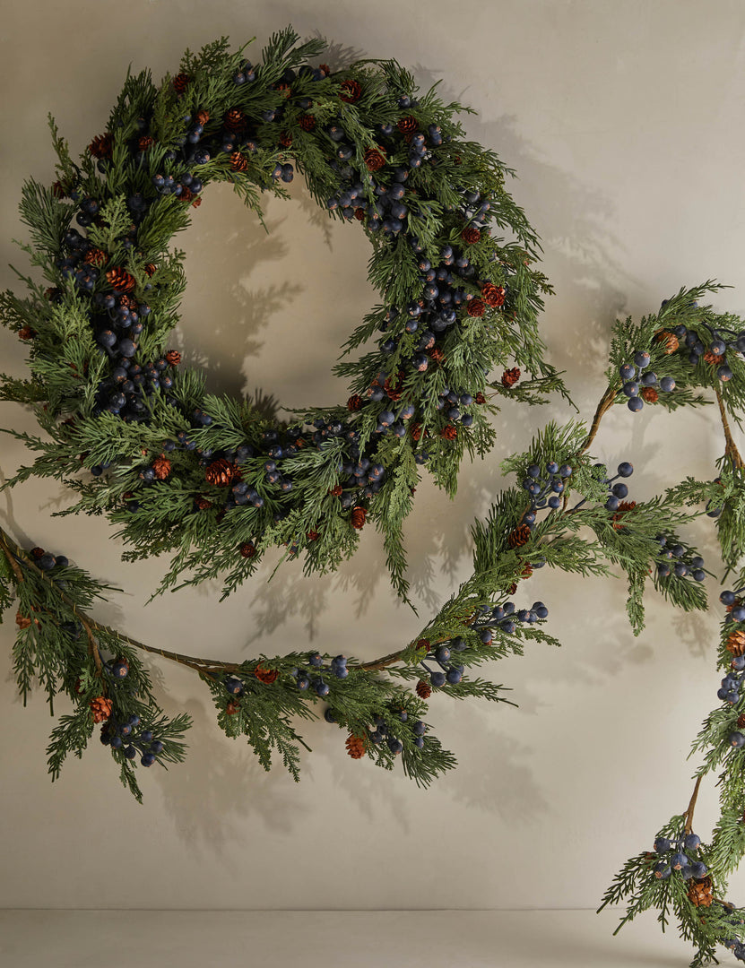 Faux Cypress with Pinecones + Berries Garland