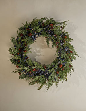 Faux Cypress with Pinecones + Berries Wreath