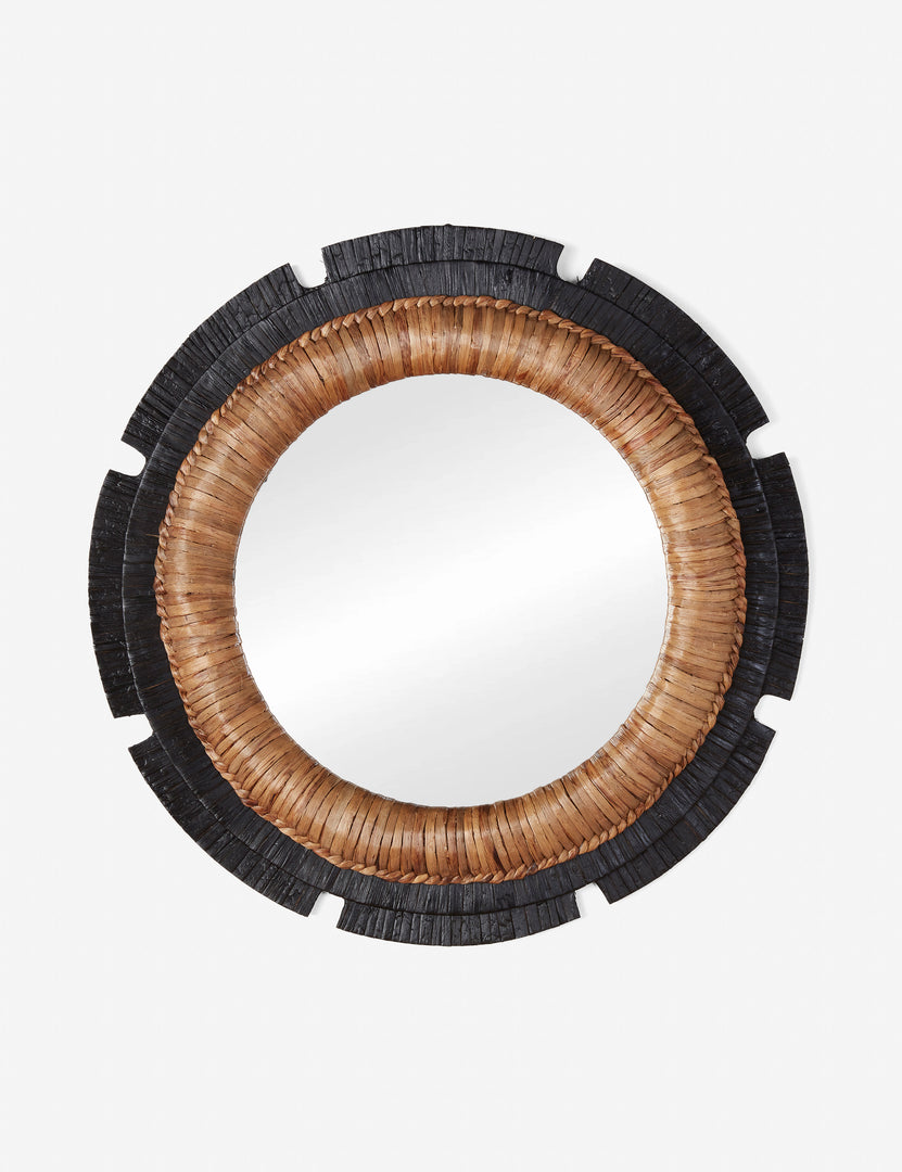 #color::black | Eloy round woven natural fiber wall mirror.