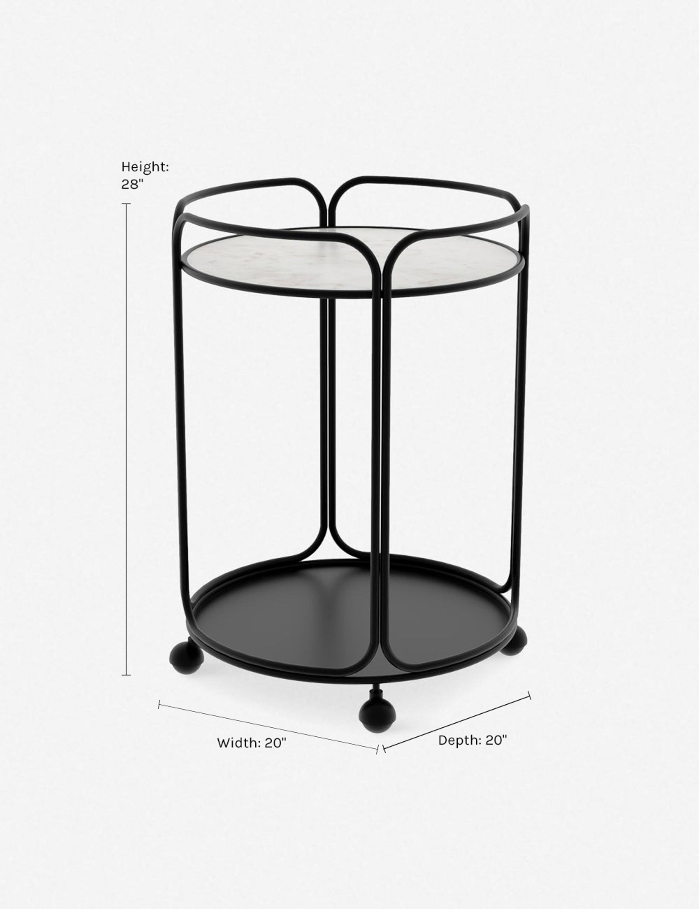 Marble Essence Round Bar Cart with Storage - Black Elegance