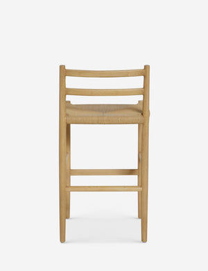 Back view of the Nicholson slim natural oak wood frame and woven seat counter stool.
