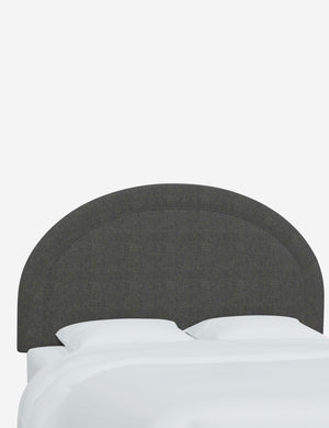 Angled view of the Odele Charcoal Gray Linen arched headboard