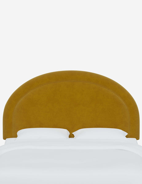 #color::citronella-velvet #size::full #size::queen #size::king #size::cal-king | Odele Citronella Yellow Velvet arched upholstered headboard with a melted border
