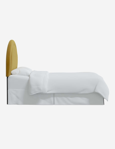 #color::citronella-velvet #size::full #size::queen #size::king #size::cal-king | Side of the Odele Citronella Yellow Velvet arched headboard