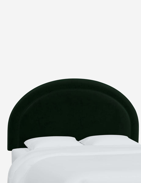 #color::emerald-velvet #size::full #size::queen #size::king #size::cal-king | Angled view of the Odele Emerald Green Velvet arched headboard