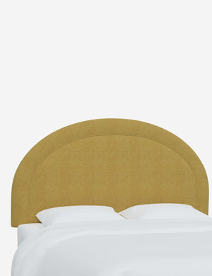 Angled view of the Odele Golden Linen arched headboard
