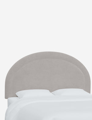 Angled view of the Odele Mineral Gray Velvet arched headboard