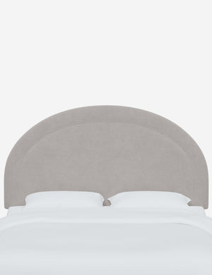 Odele Mineral Gray Velvet arched upholstered headboard with a melted border