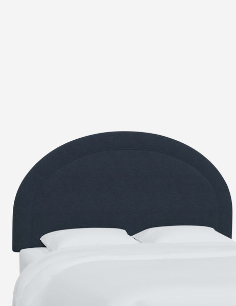 #color::navy-linen #size::full #size::queen #size::king #size::cal-king | Angled view of the Odele Navy Linen arched headboard
