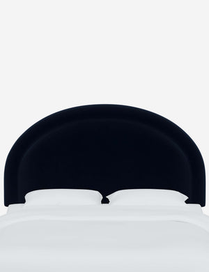 Odele Navy Velvet arched upholstered headboard with a melted border