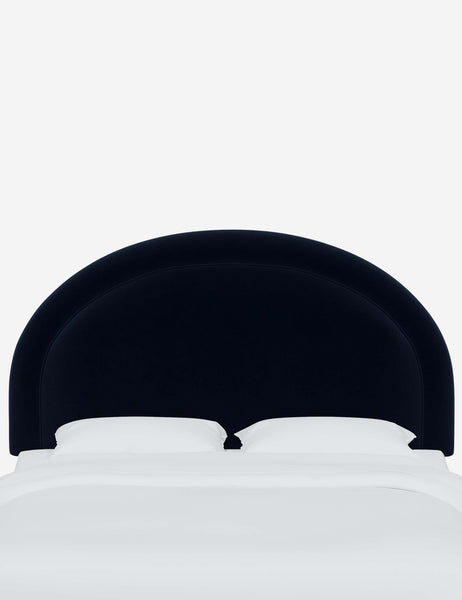 #color::navy-velvet #size::full #size::queen #size::king #size::cal-king | Odele Navy Velvet arched upholstered headboard with a melted border