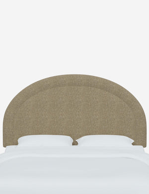 Odele Pebble Gray Linen arched upholstered headboard with a melted border