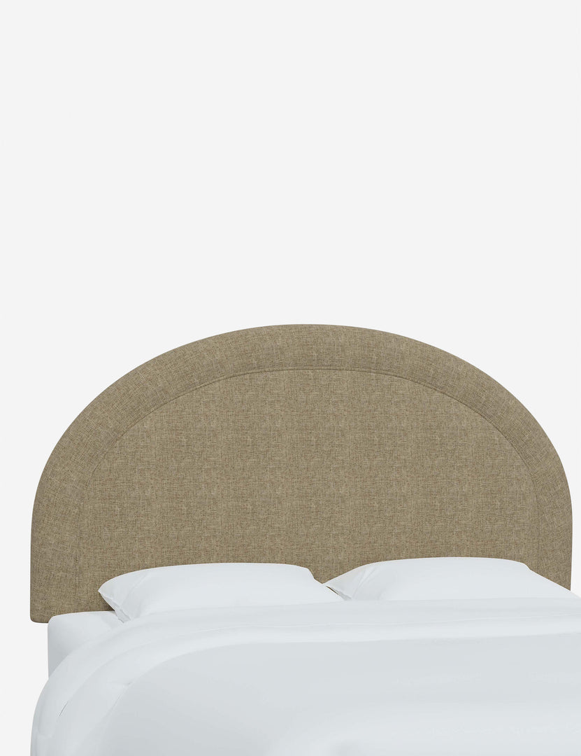 #color::pebble-linen #size::full #size::queen #size::king #size::cal-king | Angled view of the Odele Pebble Gray Linen arched headboard