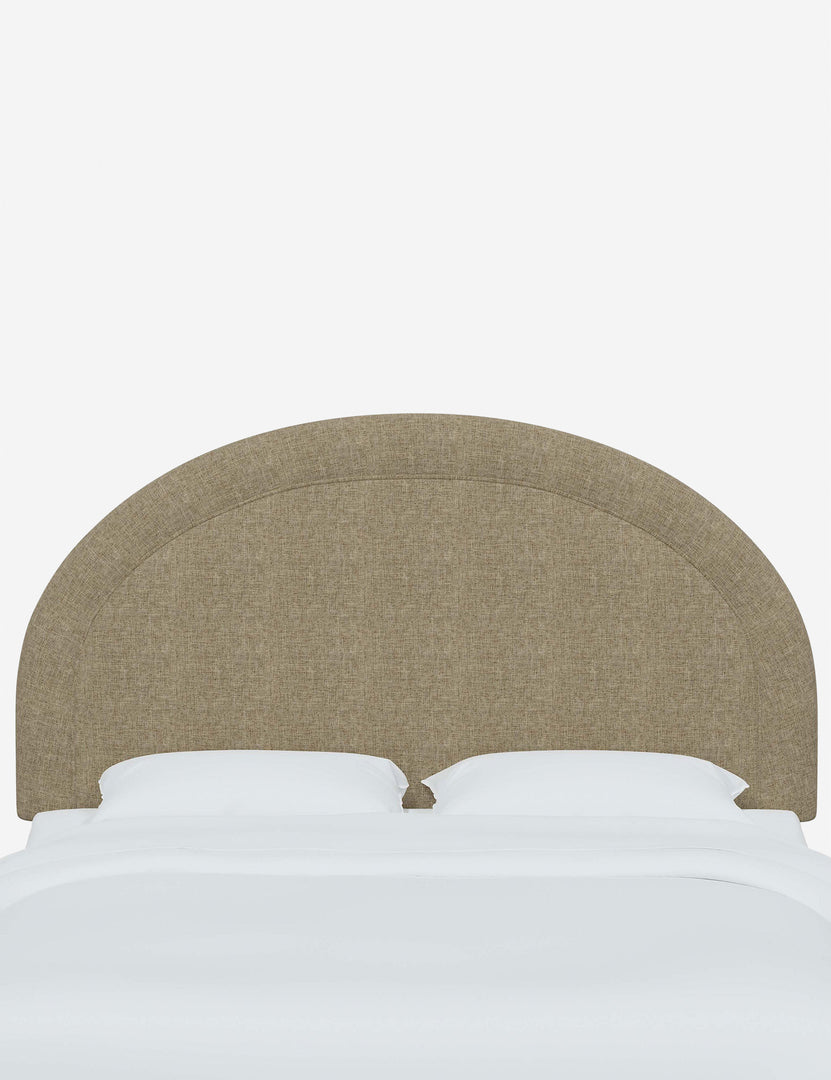 #color::pebble-linen #size::full #size::queen #size::king #size::cal-king | Odele Pebble Gray Linen arched upholstered headboard with a melted border