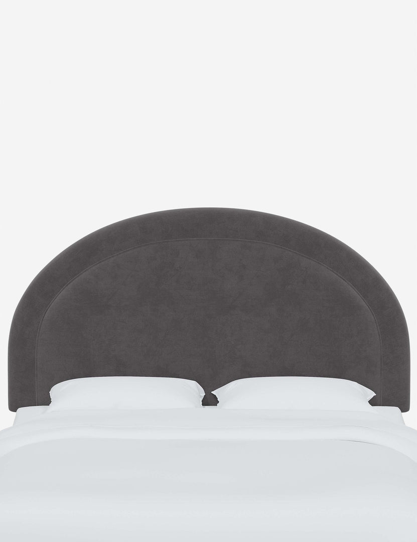 #color::steel-velvet #size::full #size::queen #size::king #size::cal-king | Odele Steel Gray Velvet arched upholstered headboard with a melted border