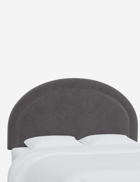 #color::steel-velvet #size::full #size::queen #size::king #size::cal-king | Angled view of the Odele Steel Gray Velvet arched headboard