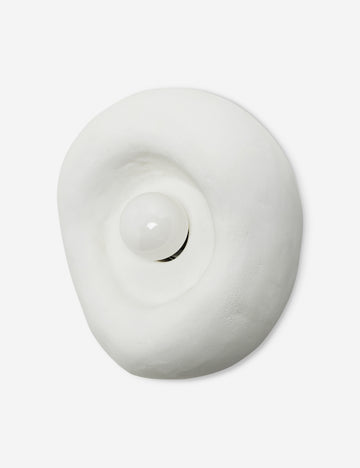 #color::white #size::single | Angled view of the Odette round matte white sculptural wall sconce